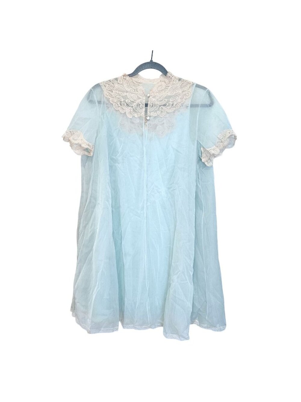 Vanity Fair Vintage 60s Chiffon Blue & Cream Nightgown Sheer Gown & Robe Small